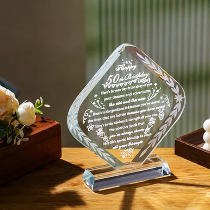 YWHL 50th Birthday Gifts for Women Men Unique Crystal Keepsakes Gifts for 50 Years Old Idea for Mom Dad Happy 50th Birthday Decorations - style: 50th Birthday Gifts
