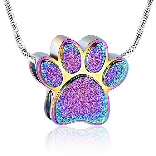 Paw Print Urn Necklace for Ashes Pet Paw Cremation Jewelry Ashes Necklace Keepsake Memorial Jewelry for Pet/Dog's/Cat's Ashes Pendant Gifts for Men/Women - color: Colourful