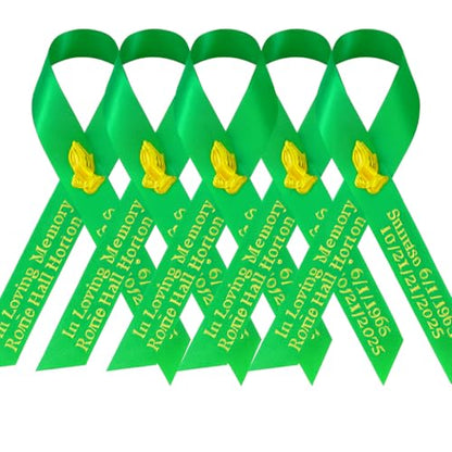 Amy's Bubbling Boutique 20 Personalized Memorial Service Ribbon Pins for Funeral Celebration of Life Name & Dates - Custom Ribbon Made Assembled Awareness