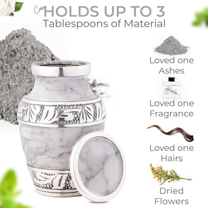Marbled Metal Keepsake Urn for Human Ashes, Mini 6 Cu in, White - color: White, size: Small (Set of 1)