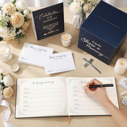 Engrowtic 64 Pcs Guest Book Set Funeral Guest Book Memorial Service, Blue - color: Blue