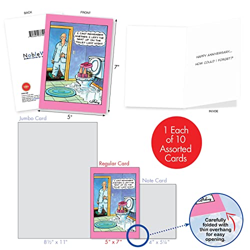 NobleWorks 10 Anniversary Cards Assortment (10x1 Designs) Celebration and Congrats Notecard For Men, Women - Humorous Twosomes AC9371ANG-B1x10 - style: Humorous Twosomes
