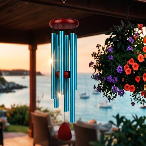37" Large Wind Chimes for Outside, Deep Tone Wind Chimes Outdoor, Wooden & Aluminum Wind Chime for Garden Patio, Memorial Remembrance Windchimes, Meaningful Sympathy Gift for Mom, Grandma & Loved Ones - color: Blue