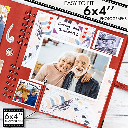 Bstorify Square Scrapbook Photo Albums 8 x 8 Inch Red Thick Paper, Hardcover, Metal Corners, Ribbon Closure - Ideal for Your Scrapbooking Albums, Art & Craft Projects | Hardcover with Thick 200 GSM Kraft Paper, Ideal for Your Scrapbooking Albums, Art & Cr
