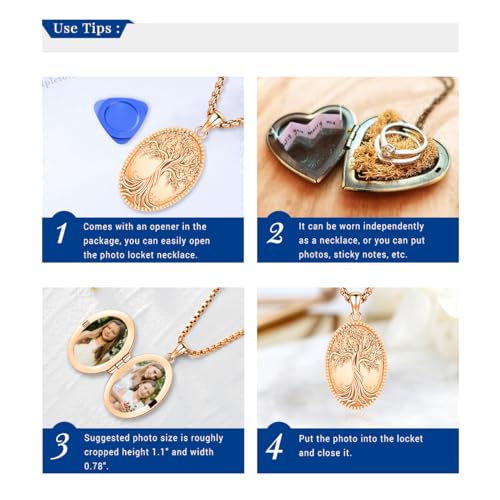 Picture Locket Necklace for Women Men Rose 14K Real Gold 925 Sterling Silver Jewelry Heart Locket Necklace that Holds Pictures Tree of Life Viking Wolf Celtic Knot St Christopher St Michael Pendant - color: I2-6-Tree of Life Locket-Rose Gold