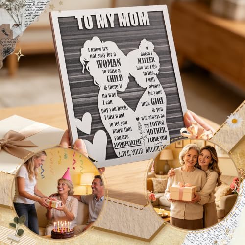 Mother’s Day for Mom from Daughter, Rustic Mom and Daughter Hug Wood Sign, Best Bonus Mama Step Mother in Law Birthday Valentines, Christmas Ideas - style: Mom & Daughter