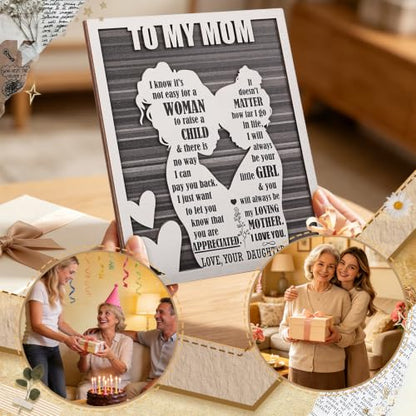 Mother’s Day for Mom from Daughter, Rustic Mom and Daughter Hug Wood Sign, Best Bonus Mama Step Mother in Law Birthday Valentines, Christmas Ideas - style: Mom & Daughter
