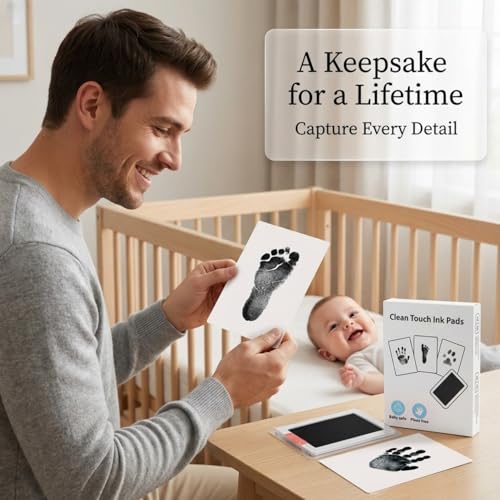 Baby Handprint and Footprint XL Size Kit,2 Pcs Baby Handprint Ink Pads with Clean-Touch & 6 Imprint Cards Safe for Baby, Baby Keepsake, Pet Paw Print - color: Black