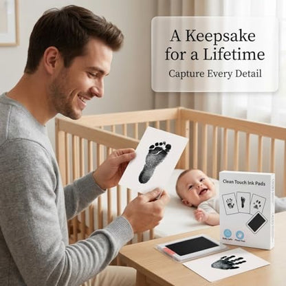 Baby Handprint and Footprint XL Size Kit,2 Pcs Baby Handprint Ink Pads with Clean-Touch & 6 Imprint Cards Safe for Baby, Baby Keepsake, Pet Paw Print - color: Black