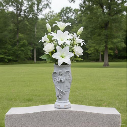 Cemetery Grave Vase for Artificial Flower: Angel Vases with Ground Spikes-Grave Flowers Holder for Cemetery Headstone (Grey)
