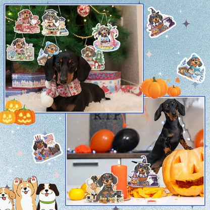 Cinnvoice Seasonal Diamond Art Hanging Kit,12 Pcs,Dachshund | 12 Pcs,Dachshund,Dog Holiday Diamond Art Hanging Sign, Festival Crystal Suncatcher, for Door Window Wall Decor - style: Dachshund