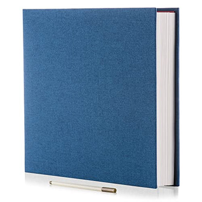 Large Photo Album Self Adhesive for 4x6 5x7 8x10 Pictures Magnetic Scrapbook Album 20 Sheets / 40 Pages Linen Cover DIY Photo Album with A Metallic Pen and and Plastic Board(Blue) - color: Blue, size: 11"x10.8" 40 Pages