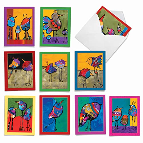 The Best Card Company - 10 Assorted Blank All Occasions Notecards Bulk Box Set 4 x 5.12 Inch with Envelopes (10 Designs, 1 Each) - Bohemian Birds M3319 - style: Bohemian Birds