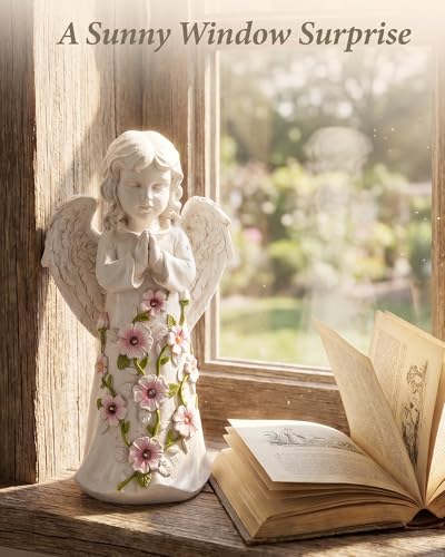 Nacome Solar Garden Outdoor Statues Angel with Succulent - color: White Angel