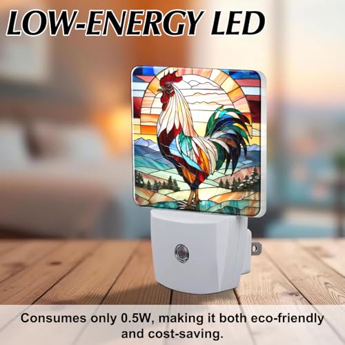 Rooster Stained Glass Night Lights Plug into Wall for Room, Rooster Night Light LED for Bedroom - color: Rooster