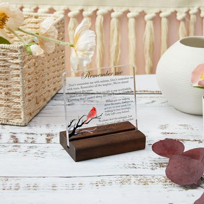 Sympathy Gifts, Cardinal Sympathy Gift, Memorial Gifts for Loss of Loved One Condolence Grief Bereavement Present in Memory of Mother Father Husband Wife - Clear Plaque Sign With Wooden Stand - color: Colour02