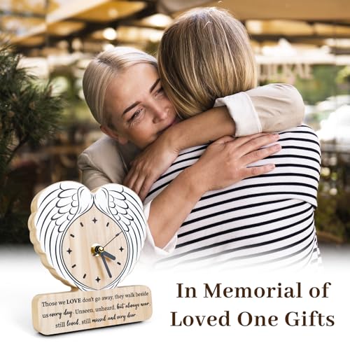 Sympathy Gifts for Loss of Loved One, Angle Wings Wooden Clock as Grief Bereavement Gifts for Women Men, Memorial Gifts for Loss of Mom Dad Husband Wife Grandparents