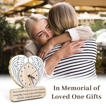Sympathy Gifts for Loss of Loved One, Angle Wings Wooden Clock as Grief Bereavement Gifts for Women Men, Memorial Gifts for Loss of Mom Dad Husband Wife Grandparents