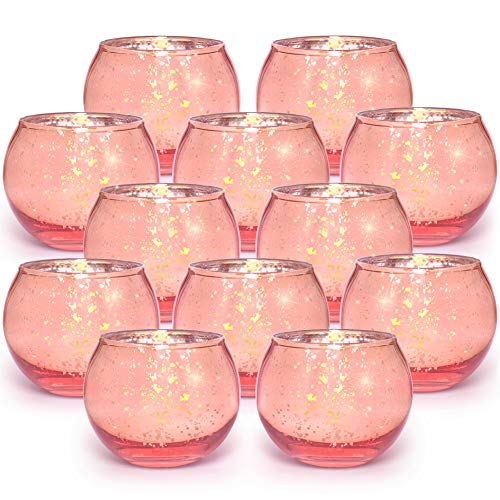 Volens Round Rose Gold Votive Candle Holders, 12 Pcs Mercury Glass Votives | Rose Gold Centerpieces for Party Decorations & Bridal Shower - color: Rose Gold, size: 12 PACK