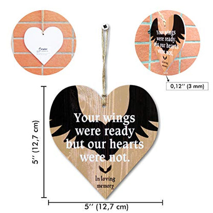 CARISPIBET Your Wings were Ready but our hearts were not. In loving memory Decorative Sign for Loss of Loved One Memorial Wall Art Gift for Bereavement 5" x 5"