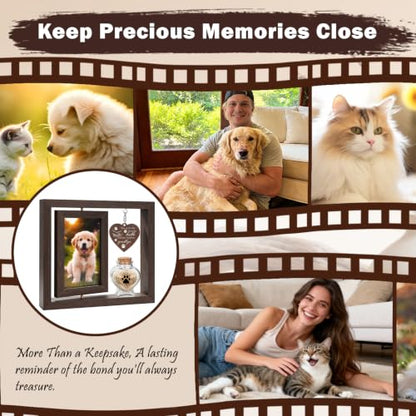 Abooxiu Dog Memorial Gifts for Loss of Pet, Picture Frame with Glass Small Keepsake Urn Pet Urns for Ashes, Double-Sided Rotating 4x6 Photo Frame, Dog & Cat Sympathy Gift, Pet Loss Remembrance Decor
