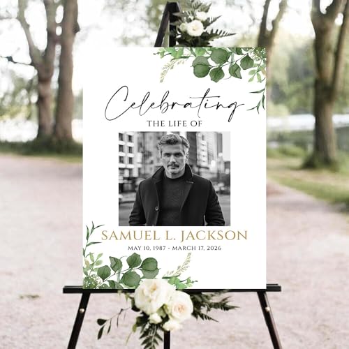 Personalized In Loving Memory Funeral Sign with Photo, Elegant Celebration Tribute Decorations Display, Celebration Tribute Board, Forever In Our Hearts Keepsake for Loved Ones #4 - color: Version4