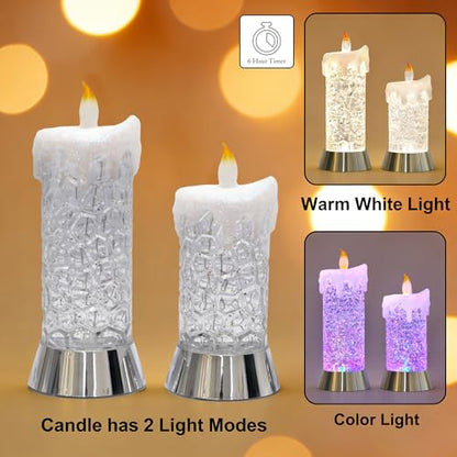 10.25" Lighted Acrylic Flameless LED Candles Swirling Glitter Globe - size: 10.25" Flameless Candles Figurine