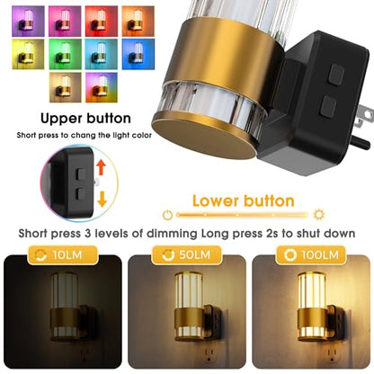 L LOHAS LED Night Light, Night Lights Plug into Wall, 2 Pack 10-Color RGB - color: Gold Ring-Stripe RGB, size: 2 Pack