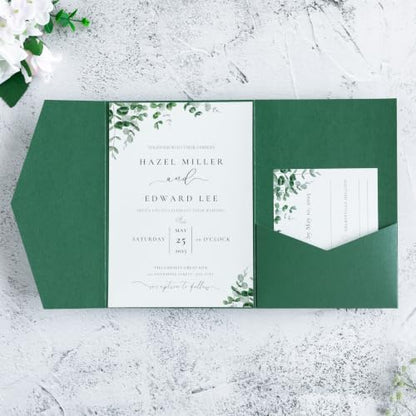 20 PCS Emerald Green Tri-fold Laser Cut Wedding Invitation Pockets for 5x7 Wedding Cards Bridal Shower Engagement Quinceanera Invitation - color: Emerald Green