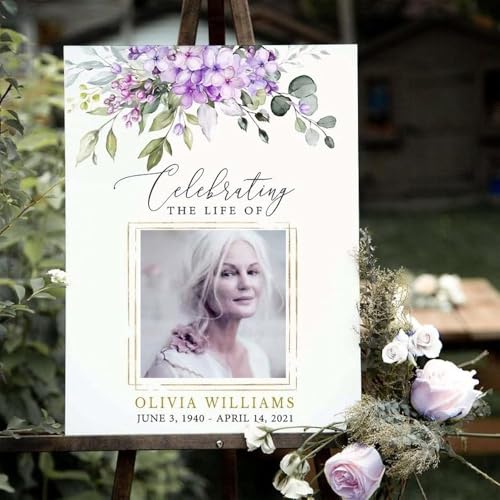 Personalized Lilac Funeral Welcome Sign - Celebration of Life Decoration - Large Funeral Sign - Memorial Sign - Funeral Decor - Funeral Photo Display Board - Picture Board For Funeral - Funeral Sign - color: Multi 4