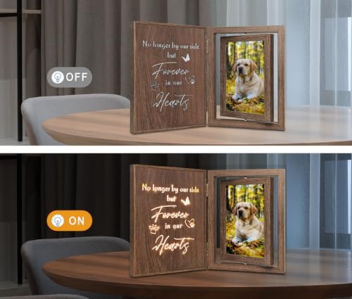 EYITUPC Lighted Pet Memorial Frame: Dog or Cat Loss, No Longer by Our Side - color: Forever in Our Hearts