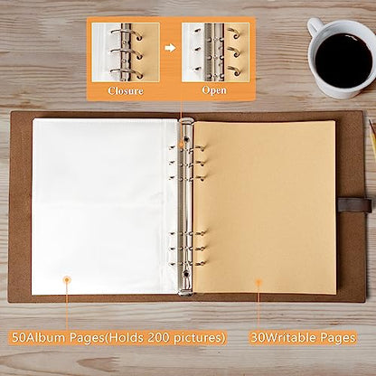 Photo Album 4x6 300 Photos, Genuine Leather Photo Albums with Writing Space with 30 Writing Paper, Travel Family Wedding Kids Graduation Ultrasound Baby Picture Album Scrapbook Photo Album Hold Hands - color: Hold Hands