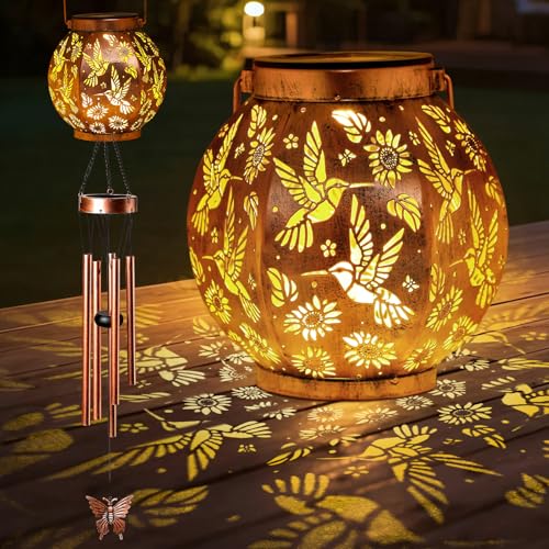 Christmas Hummingbird Lantern Wind Chime - Handcrafted Garden Art with Melodic Tones, Weather-Resistant Metal Wind Chime for Outdoor Patio, Porch, and Garden Decor, for Nature Lovers - color: Hummingbird Lantern