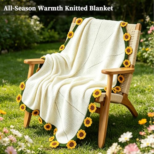 Unique Gifts for Women Birthday, Premium Crochet Sunflower Bouquet Blanket | Gifts for Mom Wife Grandma Girlfriend Handmade Knitted Throw Flower Blanket, Get Well Gifts for Women After Surgery, 51in - color: Sunflower