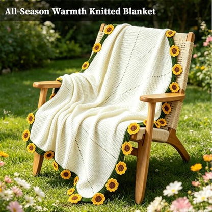 Unique Gifts for Women Birthday, Premium Crochet Sunflower Bouquet Blanket | Gifts for Mom Wife Grandma Girlfriend Handmade Knitted Throw Flower Blanket, Get Well Gifts for Women After Surgery, 51in - color: Sunflower