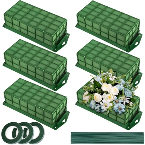 Aodaer 6 Pieces Floral Foam Cage with Floral Foam for Fresh and Artificial Flowers Rectangle Dry and Wet Flower Cage Bowl Holder for Wedding, Home and Garden Arrangement Decorations