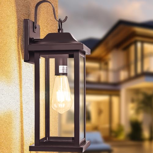 Large Bronze Outdoor Wall Lantern 17 Inch | 1 Pack ETL Listed, Vintage Brown Exterior Light Fixture Waterproof, Farmhouse Outside Wall Sconce Porch Light - color: Bronze, size: No Sensor/1-Pack
