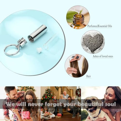 Cylinder Urn Necklace for Ashes with Glass Vials Cremation Jewelry Stainless Steel Ash Holder Keepsake Memorial Jewelry with Fill Tool - color: 2 Pcs Silver/Black Keychain