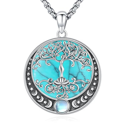 Sterling Silver Tree of Life Necklace for Women Oval Family Tree Necklace Abalone Shell Moonstone Pendant Mother Day Necklace for Mom Tree of Life Jewelry - style: Tree of Life-Moon phase
