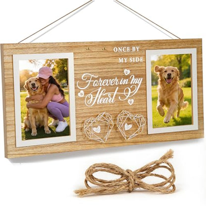 JANSHU Dogs Picture Frame Pet Dog Memorial Gifts for Loss of Dog | Wooden Double 4x6 Picture Frame with Hanging Rope, Loss of Dog Cat Sympathy Perfect Dog Remembrance Gift