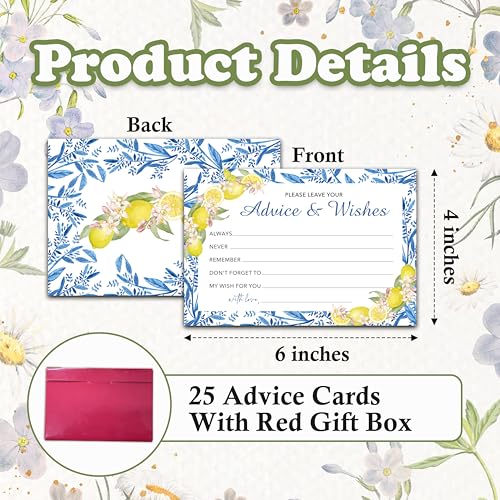 Advice And Wishes Cards (25pcs), Mediterranean Lemon Advice Cards For Mr And Mrs, Bride And Groom, New Parents, Bridal Shower, Baby Shower, Engagement, Wedding, Bachelorette Party Games Decor -A04 - style: Lemon