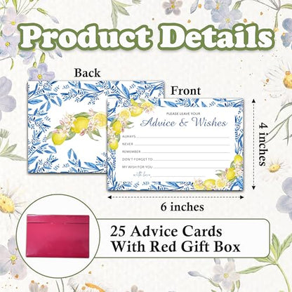 Advice And Wishes Cards (25pcs), Mediterranean Lemon Advice Cards For Mr And Mrs, Bride And Groom, New Parents, Bridal Shower, Baby Shower, Engagement, Wedding, Bachelorette Party Games Decor -A04 - style: Lemon