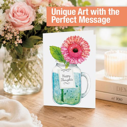 Current Mason Jar Get Well Greeting Cards - Set of 8 (4 Designs), Large 5" x 7", Sympathy Cards with Sentiments Inside, White Envelopes - color: Mason Jar