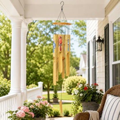 Bamboo Wind Chimes for Outside, Cardinal Wooden Wind Chime Memorial Gifts - size: 38" Cardinals