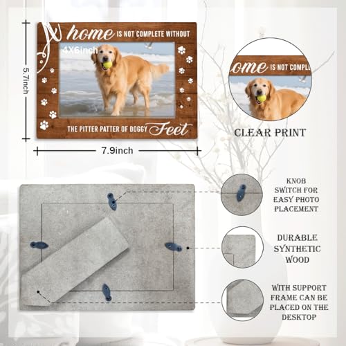 Photo Frame Gifts, Rustic Wooden Picture Frame, A Home is Not Complete Without The Pitter Patter of Doggy Feet, Pet Dog Cat Memorial Picture Frames, Pet Memorial Gifts 7.9*5.7inches - color: Style 16