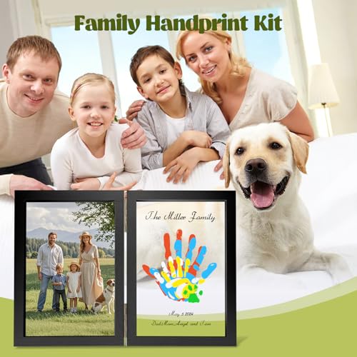 Family Handprint Kit, DIY Baby Hand and Footprint Handmade Keepsake Wooden Frame, Family Gifts with 5 Non-Toxic Baby-Safe Paint, Ideas Gift for New Parents, Grandparents, Father's Day, Mother's Day - color: Black, size: 4 Pages Acrylic Boards