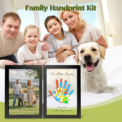 Family Handprint Kit, DIY Baby Hand and Footprint Handmade Keepsake Wooden Frame, Family Gifts with 5 Non-Toxic Baby-Safe Paint, Ideas Gift for New Parents, Grandparents, Father's Day, Mother's Day - color: Black, size: 4 Pages Acrylic Boards