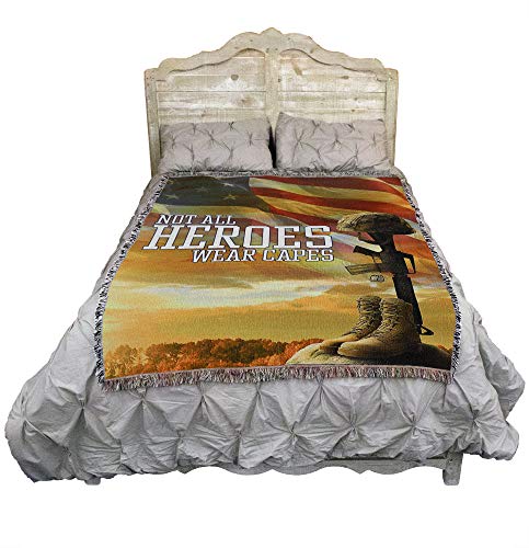 Pure Country Weavers Not All Heroes Wear Capes Blanket - Gift Military Sympathy Tapestry Throw Woven from Cotton - Made in the USA (72x54) - color: Capes Battlefield Cross, size: 72" x 54"