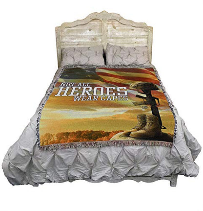 Pure Country Weavers Not All Heroes Wear Capes Blanket - Gift Military Sympathy Tapestry Throw Woven from Cotton - Made in the USA (72x54) - color: Capes Battlefield Cross, size: 72" x 54"