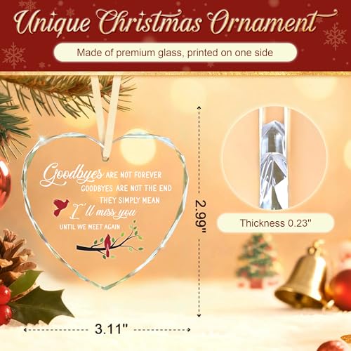 Sympathy Gifts – Heart Glass Ornament for Memorial Gifts, Condolence, Bereavement, In Loving Memory Keepsake with Cardinal Bird Design for Loss of Mother Father Friend or Pet, Goodbyes Are Not Forever - style: Heart-Goodbyes Are